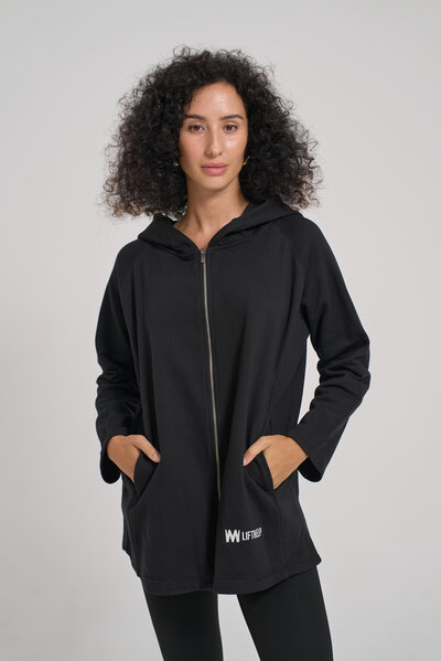 Black Terry Cotton Hooded Jacket 