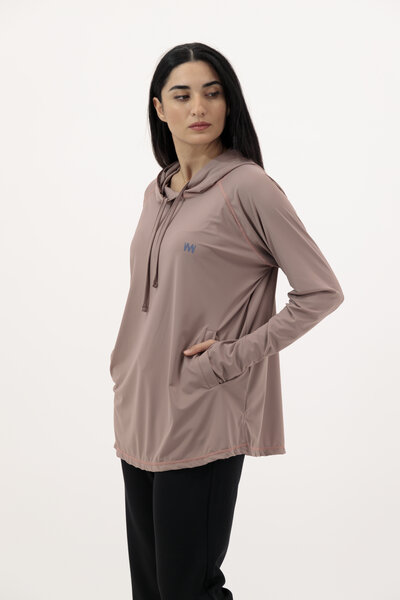 هودي واسع فضفاض قهوة لاتيه